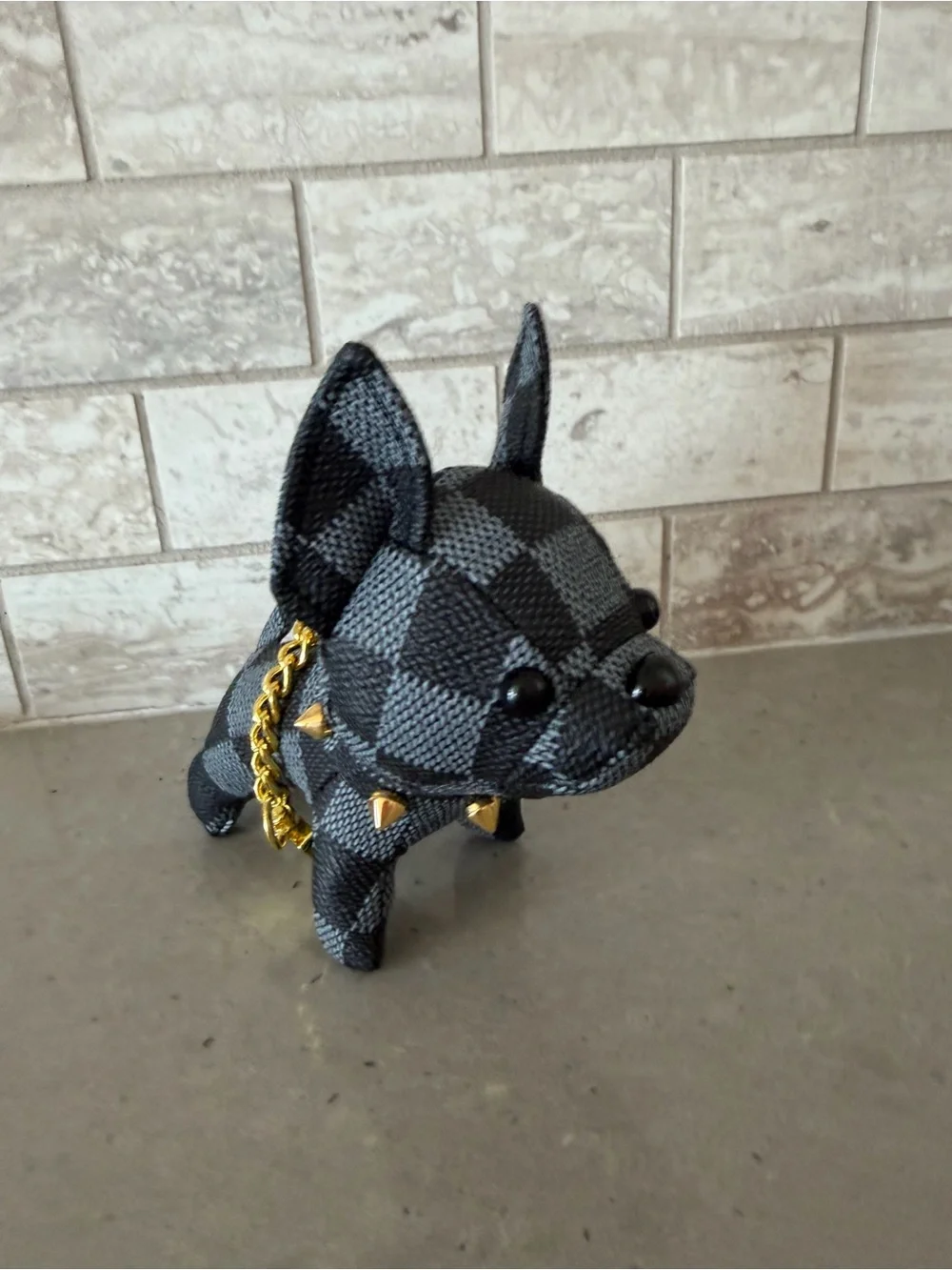 BLACK and gray checkered Bull Dog Keychain